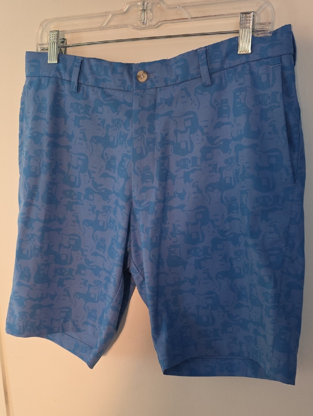 Peter Millar Blue Guitar Pattern Golf Shorts 32W  9" Inseam Perf Condition